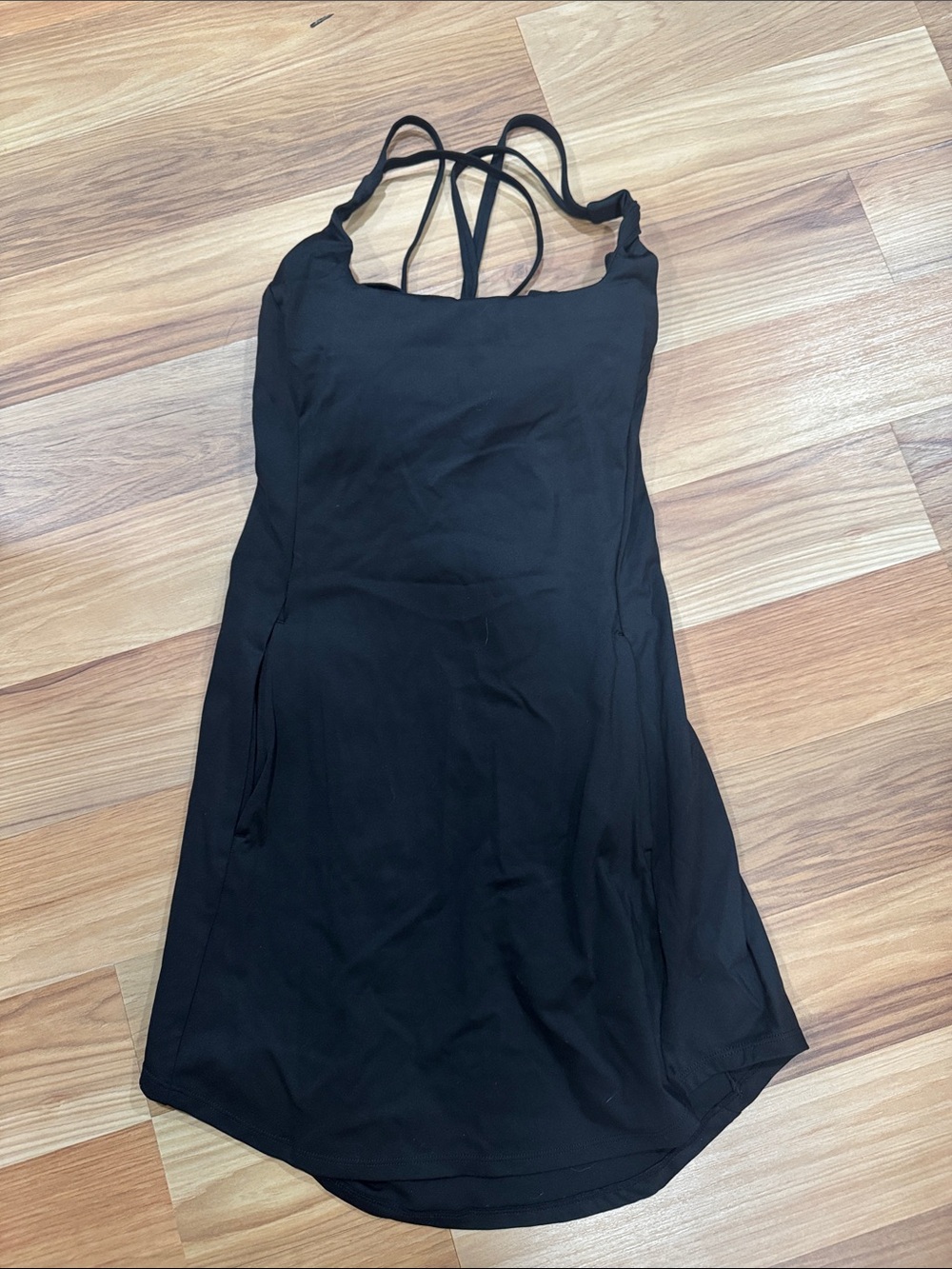 Black Active Strappy A-Line Dress with Pockets and built in bra *No Shorts